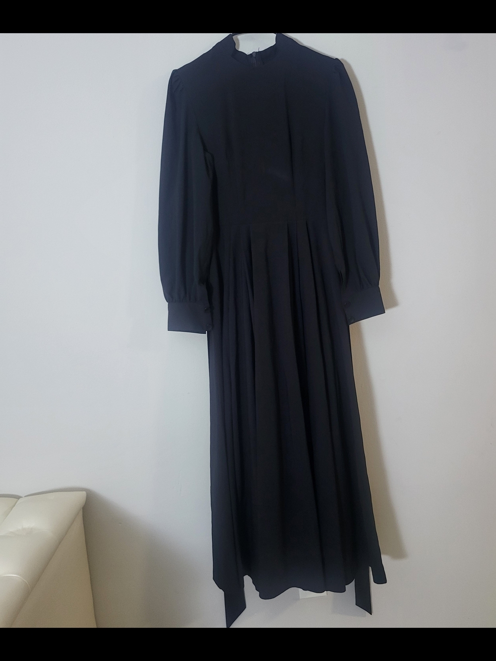 Elegant Black Long Sleeve Pleated Maxi Dress - Modest & Classic High Neck